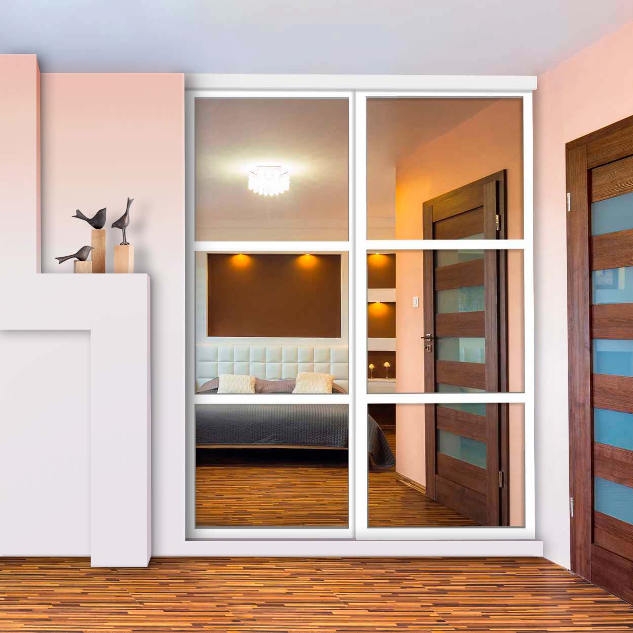 Puerta De Closet  Con 2 Paneles - Vidrio Pintado Negro Y Espejo BMSC-2137