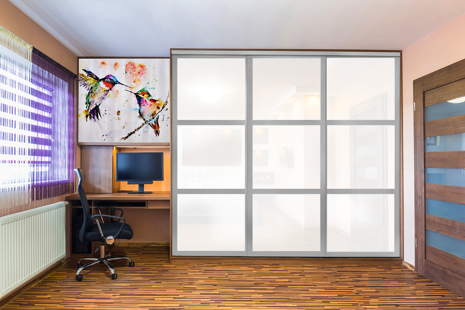 Puerta de clóset de 3 hojas - Cristal pintado en blanco y negro