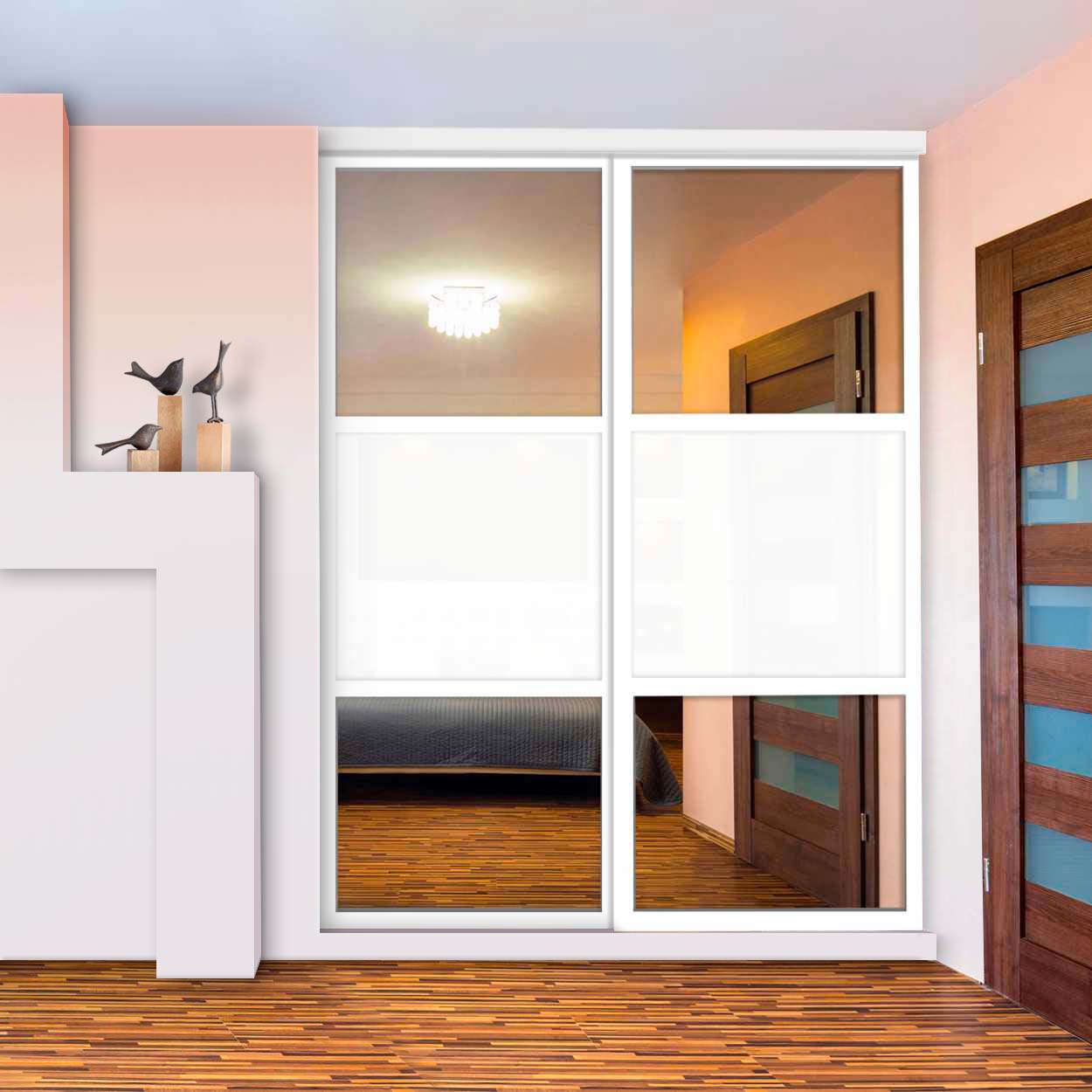 Puerta De Clóset Con 2 Paneles - Blanco y Vidrio Pintado Espejo BMSC-1181