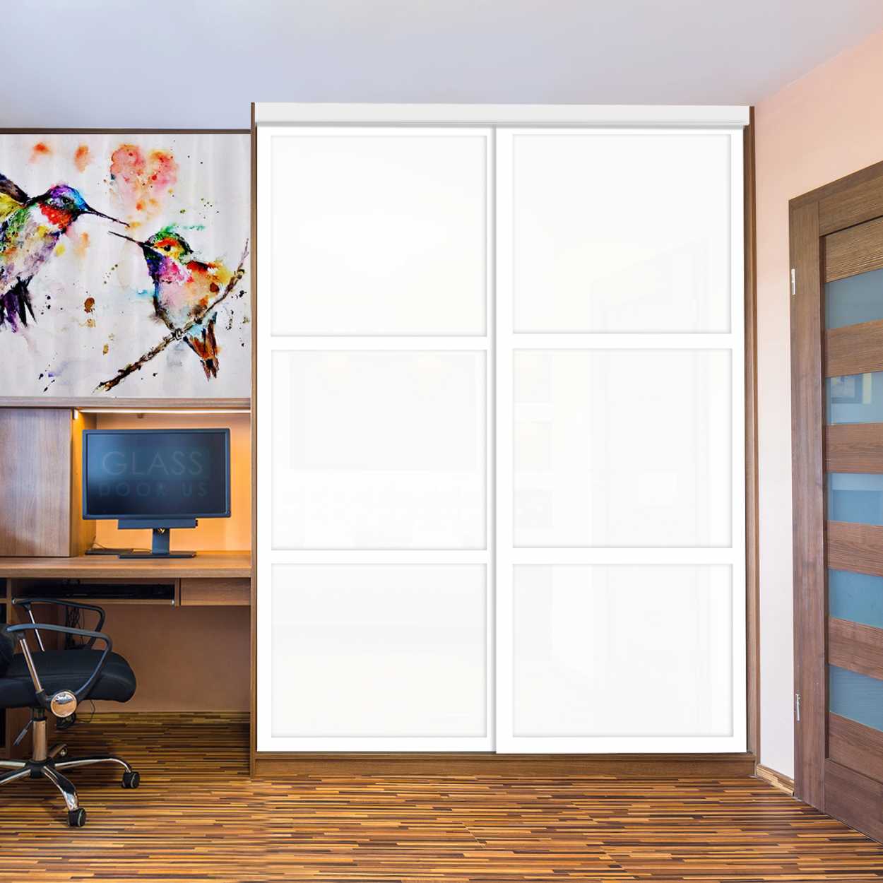 Puerta De Armario Con Vidrio Pintado Blanco Y Espejo Insertado 2 Paneles BMSC-1179