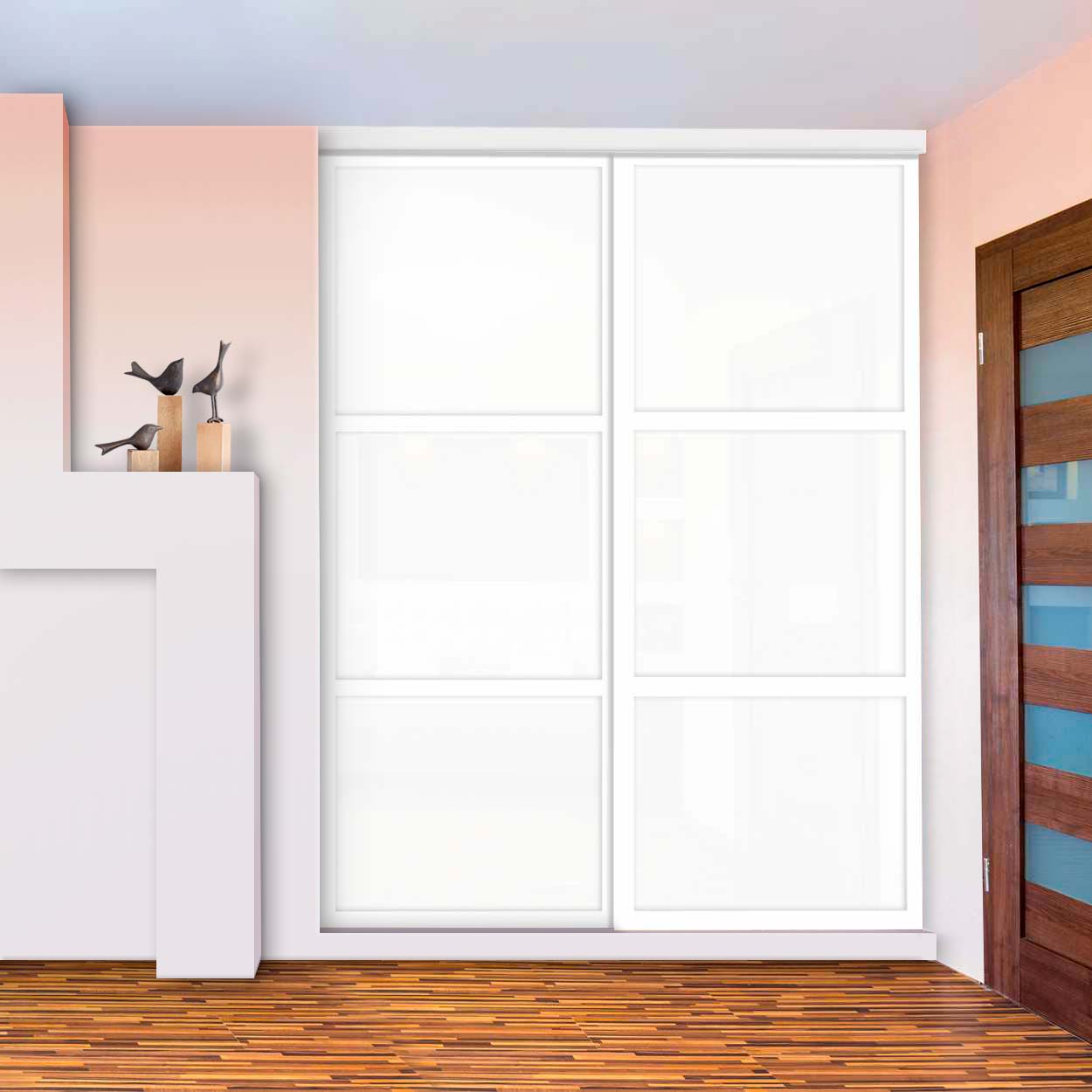 Puerta De Clóset Con 2 Paneles - Blanco y Vidrio Pintado Espejo BMSC-1181