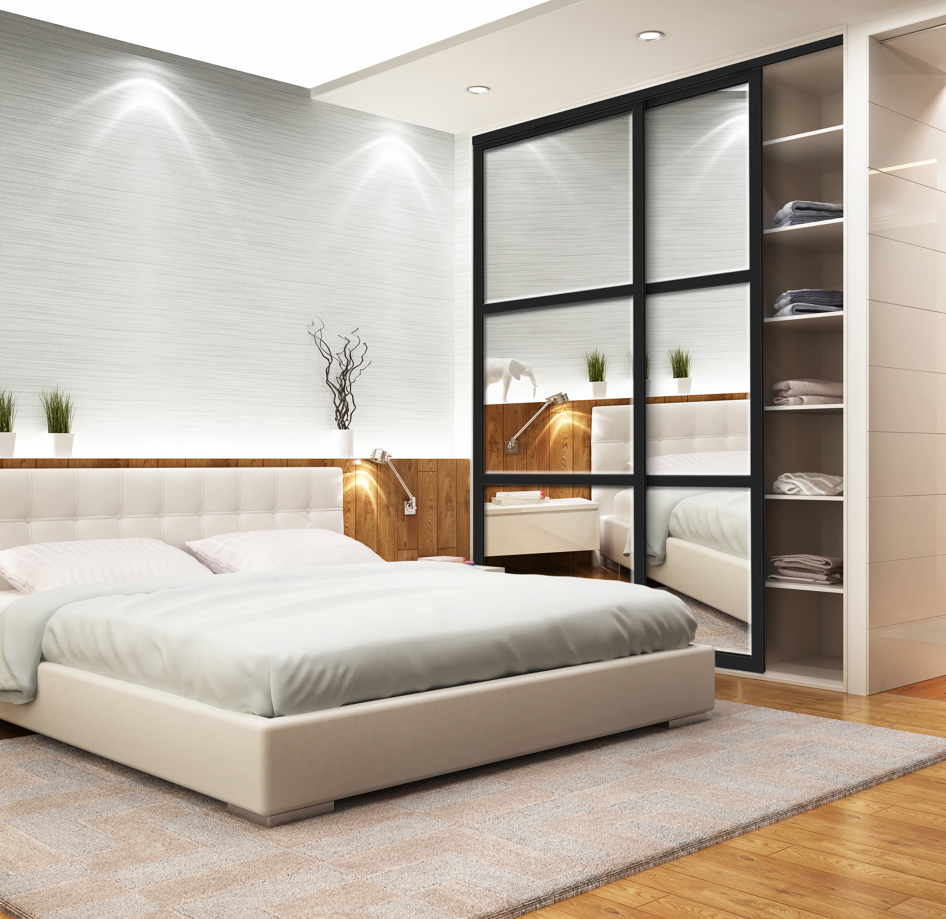 Espejo Biselado Com Lineas Delgadas Puerta de Closet  2 Hojas BMSC-1177