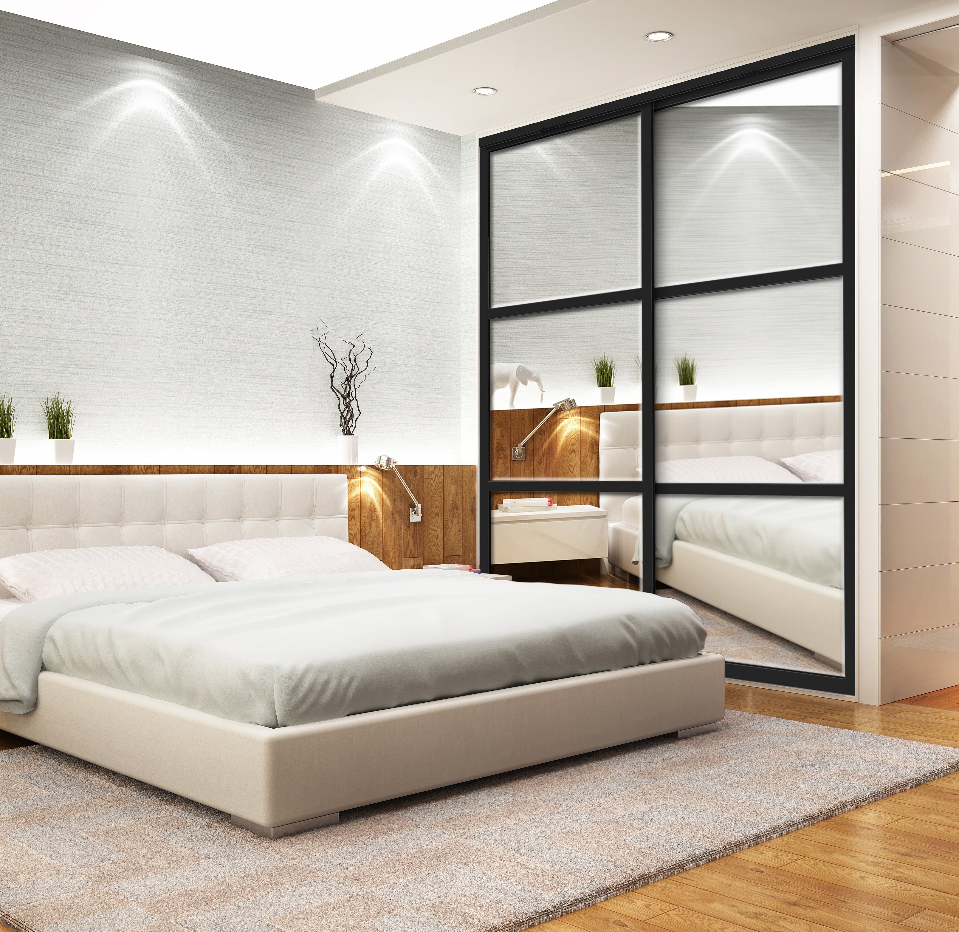 Espejo Biselado Com Lineas Delgadas Puerta de Closet  2 Hojas BMSC-1177