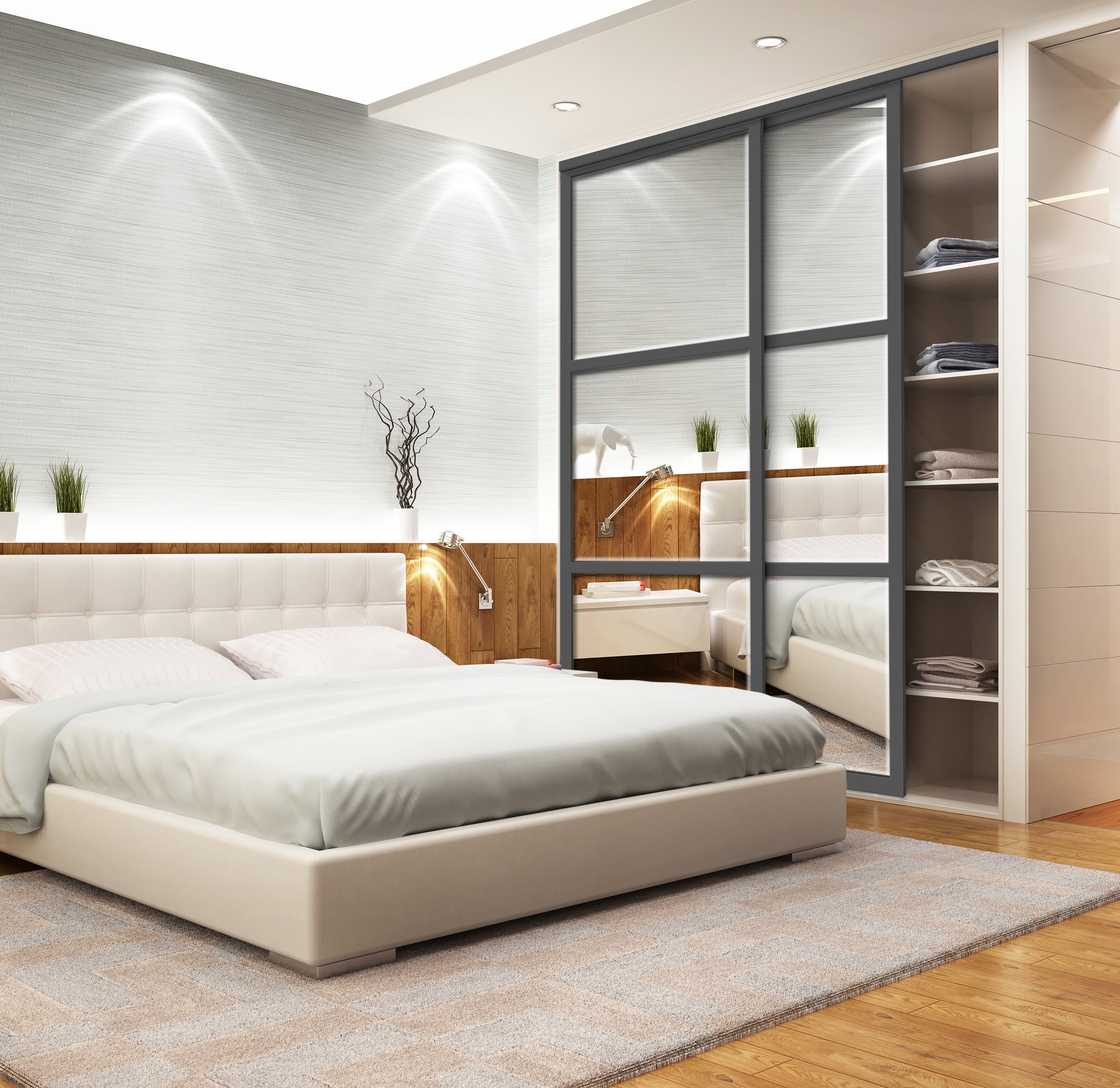 Espejo Biselado Com Lineas Delgadas Puerta de Closet  2 Hojas BMSC-1177