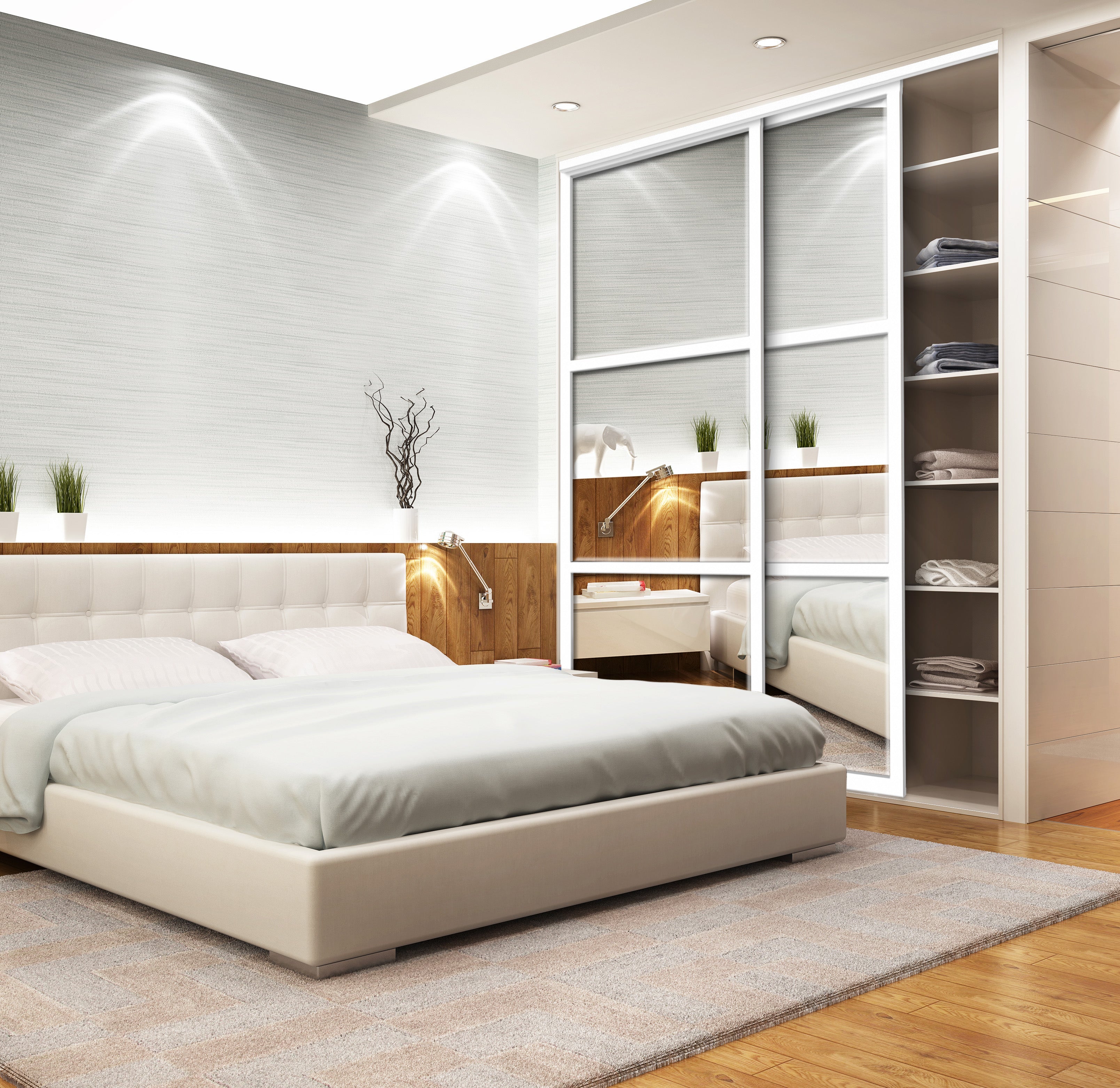 Espejo Biselado Com Lineas Delgadas Puerta de Closet  2 Hojas BMSC-1177