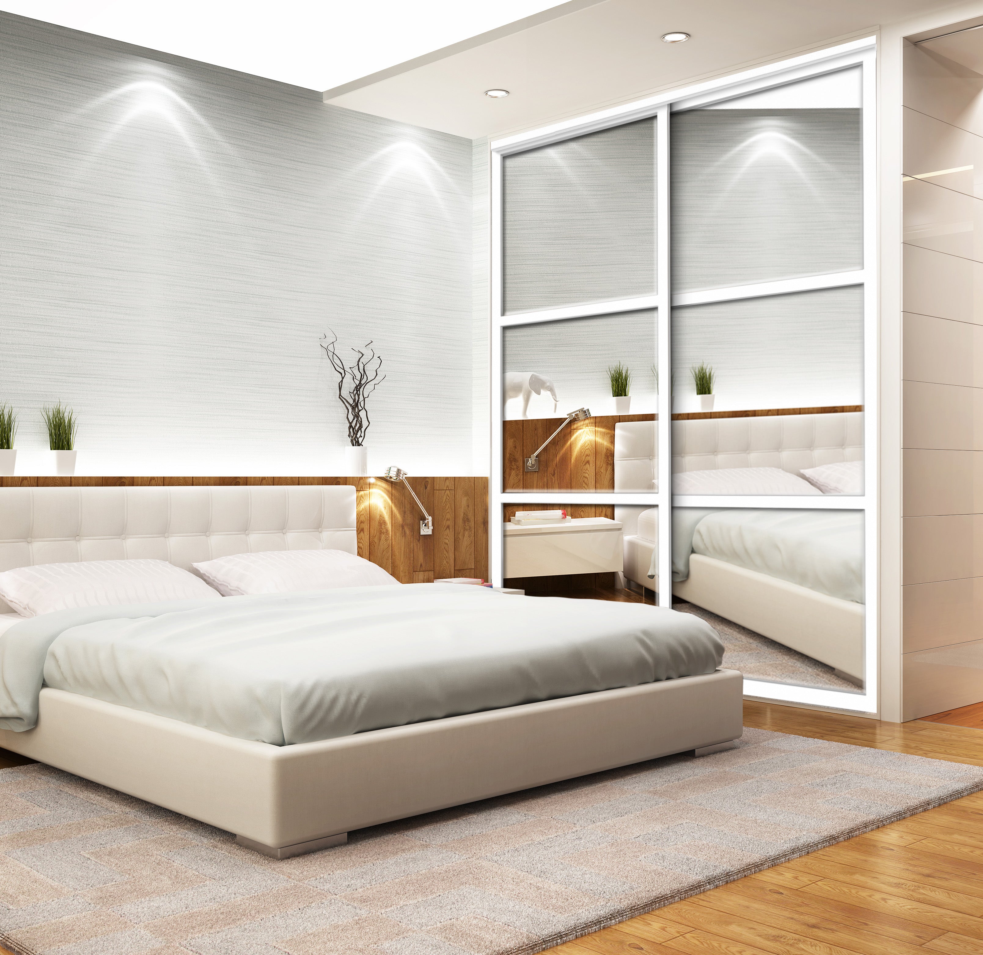 Espejo Biselado Com Lineas Delgadas Puerta de Closet  2 Hojas BMSC-1177