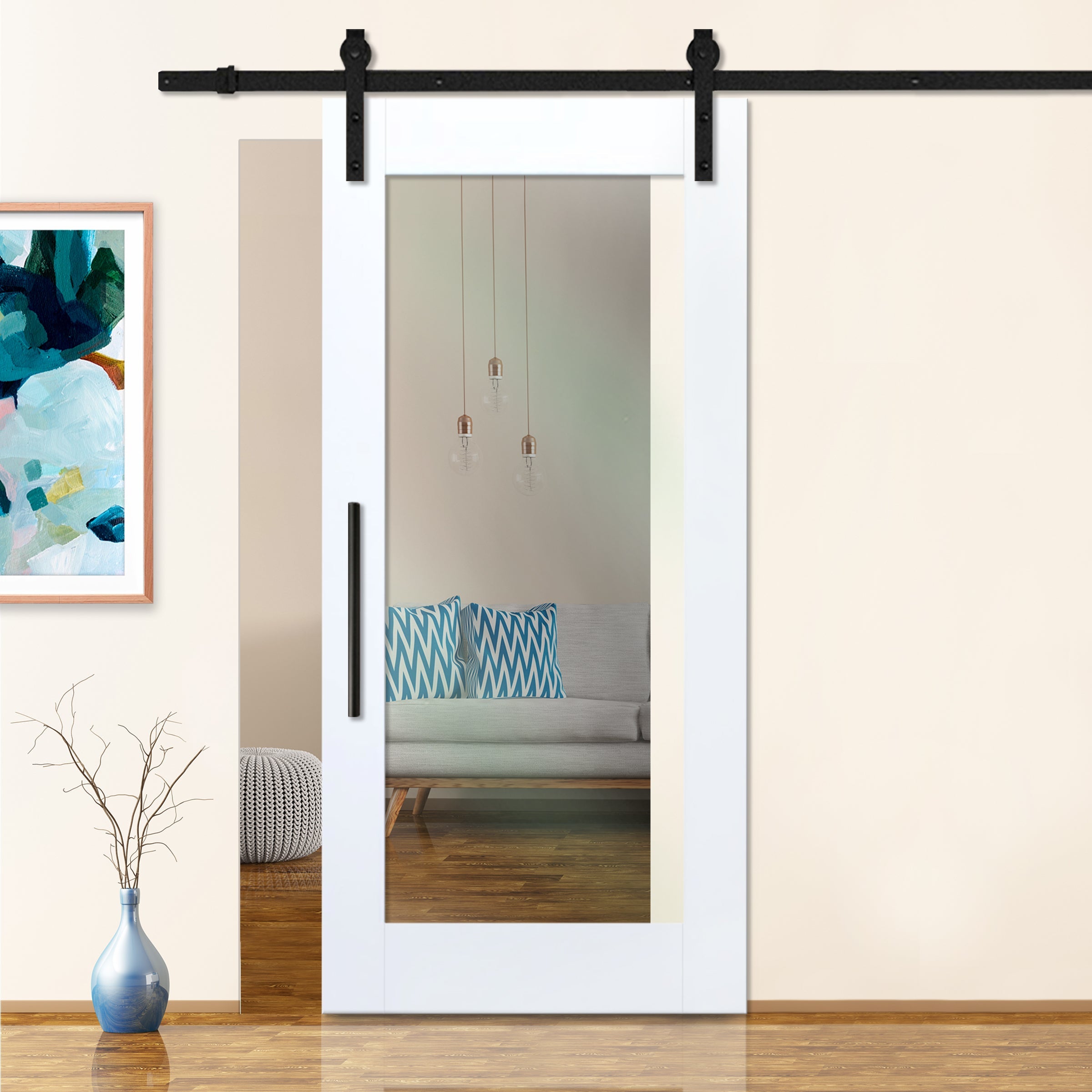 Puerta Corrediza De Madera En Blanco Vidrio Transparente PCGI-2559