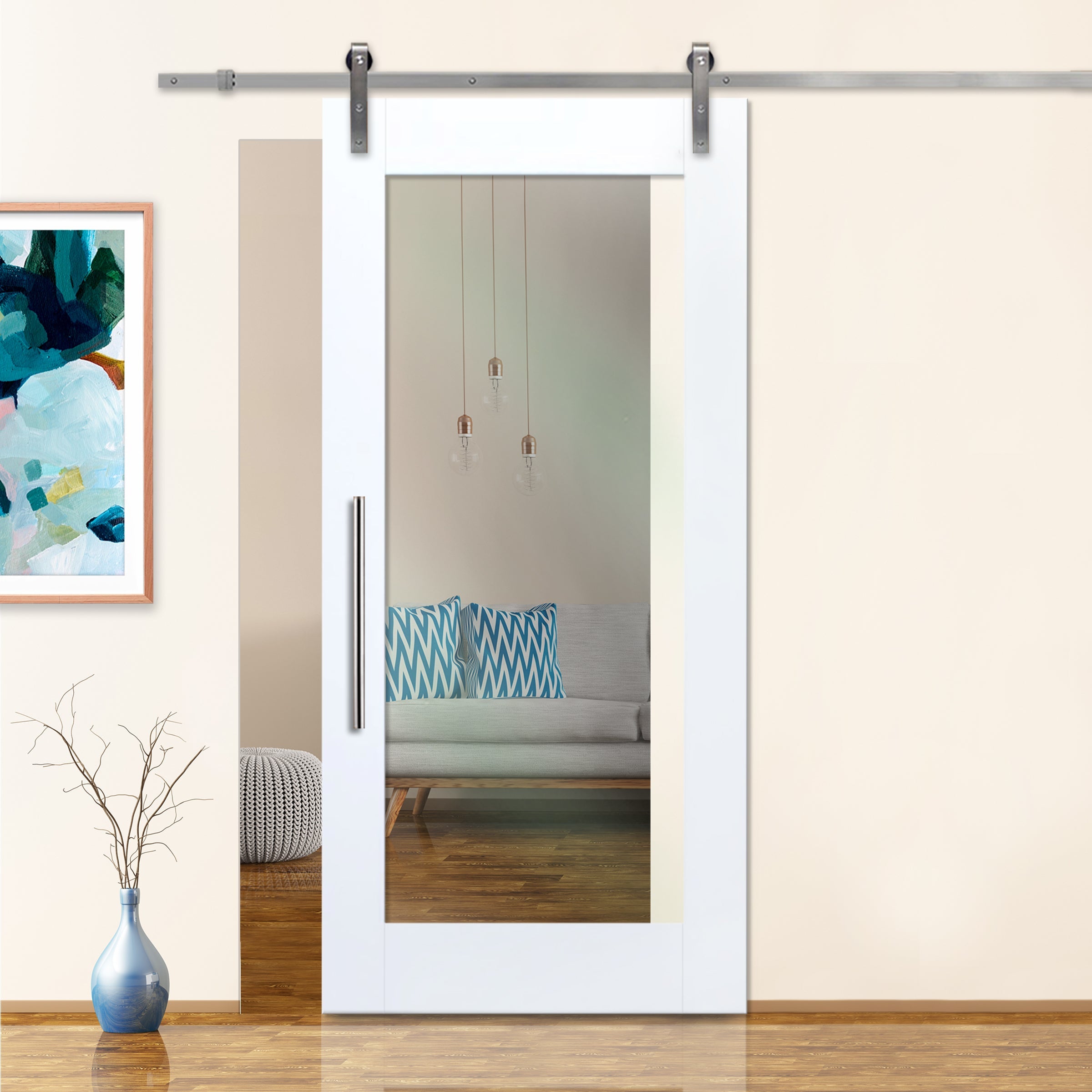 Puerta Corrediza De Madera En Blanco Vidrio Transparente PCGI-2559
