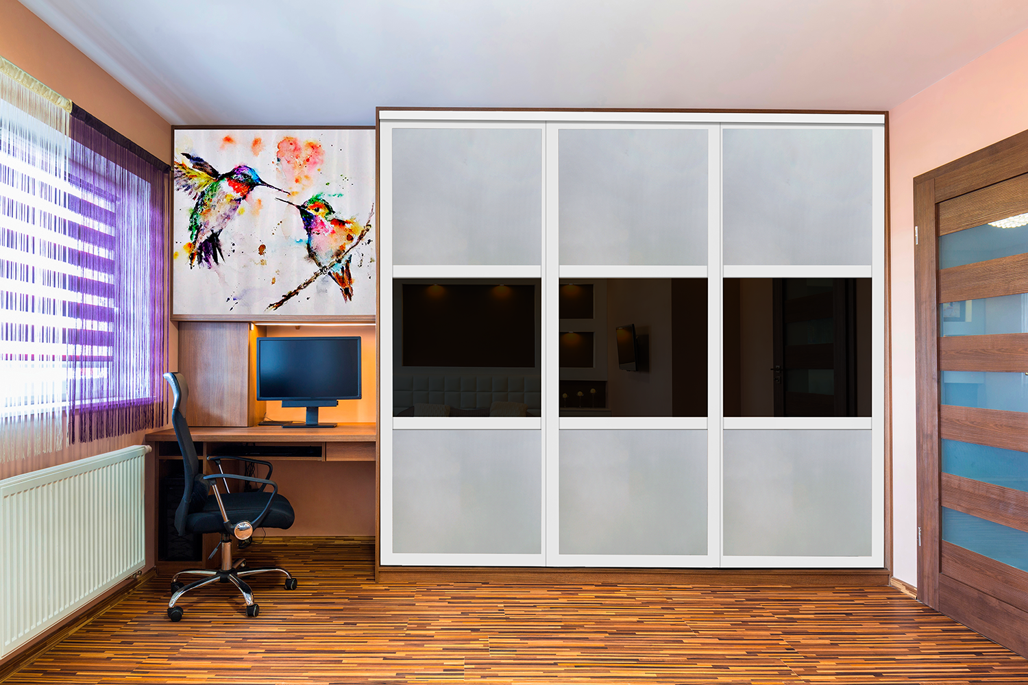 Puerta de Clóset con 3 Paneles - Completamente Privada y Cristal Pintado de Negro