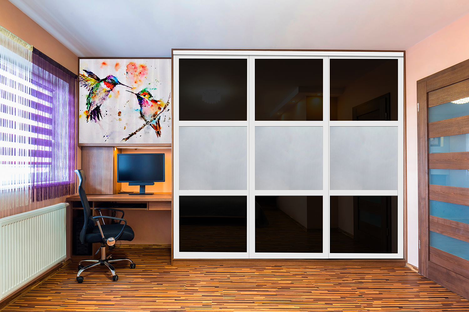 Puerta de Clóset con 3 Paneles - Completamente Privada y Cristal Pintado de Negro