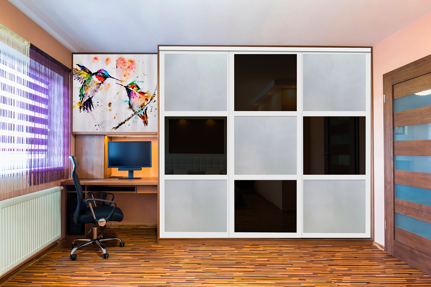 Puerta de Clóset con 3 Paneles - Completamente Privada y Cristal Pintado de Negro