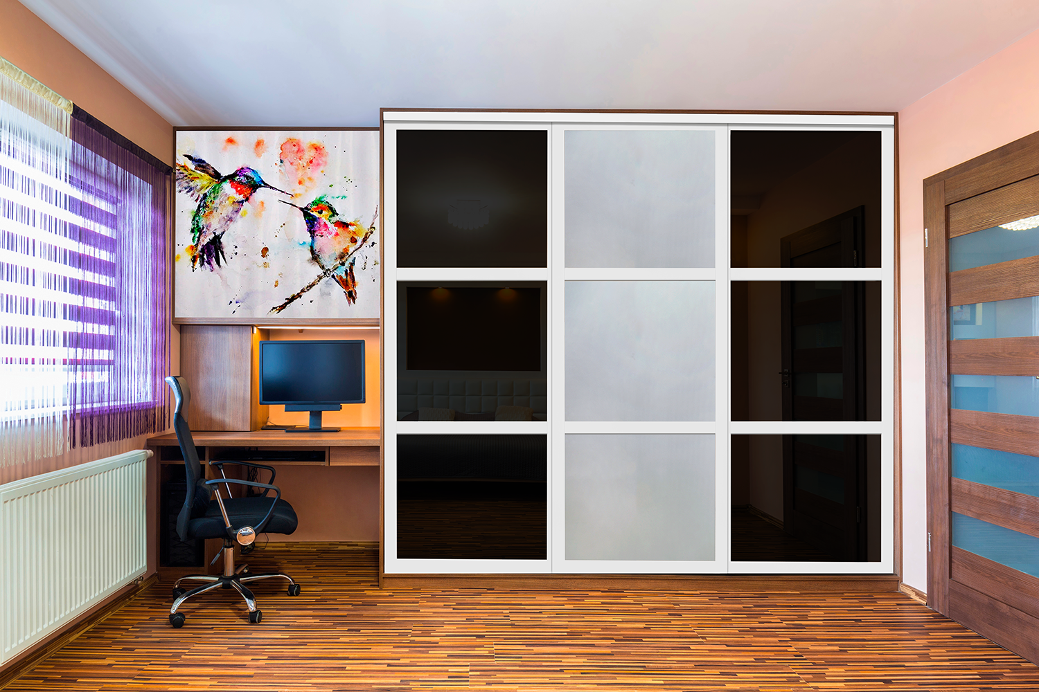 Puerta de Clóset con 3 Paneles - Completamente Privada y Cristal Pintado de Negro