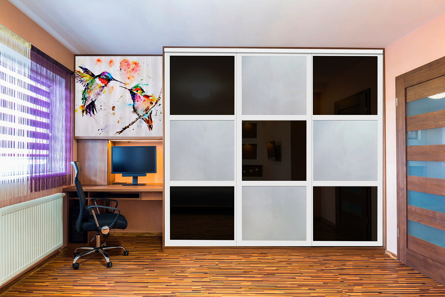 Puerta de Clóset con 3 Paneles - Completamente Privada y Cristal Pintado de Negro