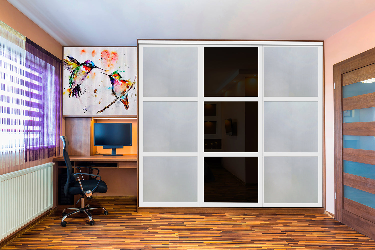 Puerta de Clóset con 3 Paneles - Completamente Privada y Cristal Pintado de Negro