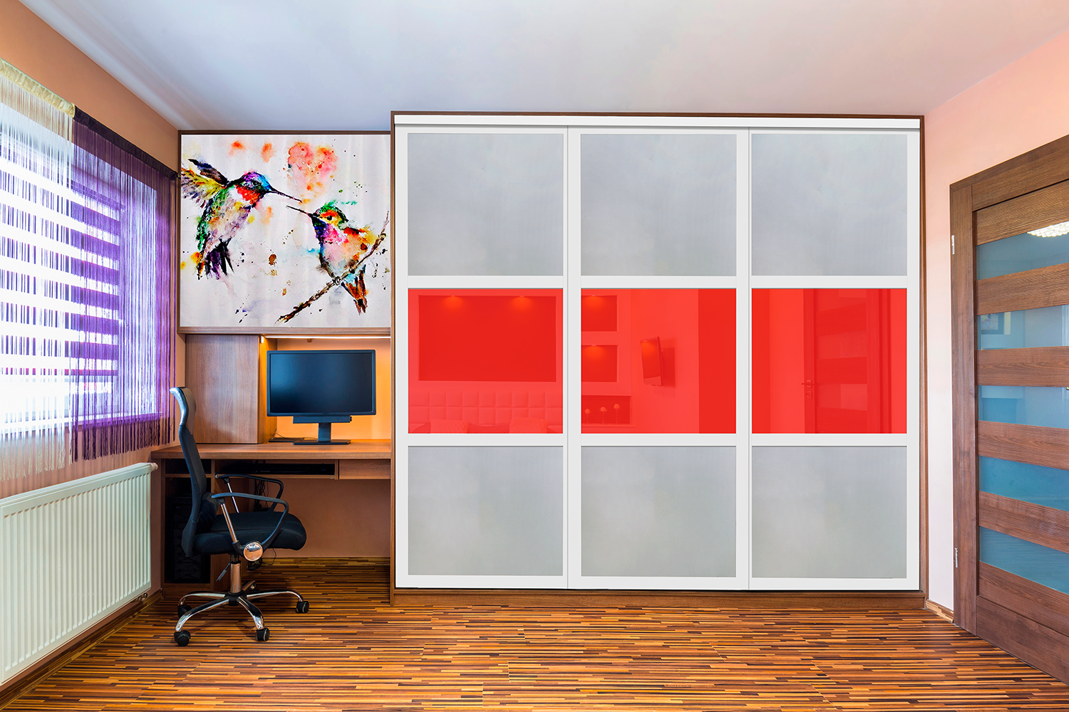 Puerta De Clóset De 3 Hojas - Full-Privado Y Cristal Pintado Rojo