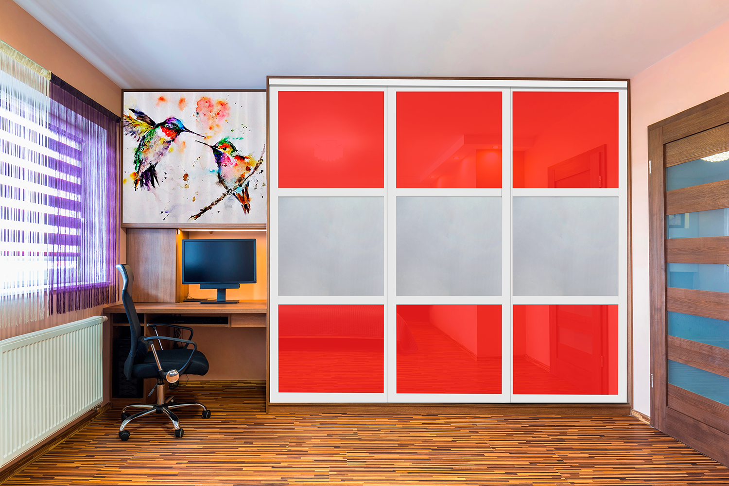 Puerta De Clóset De 3 Hojas - Full-Privado Y Cristal Pintado Rojo