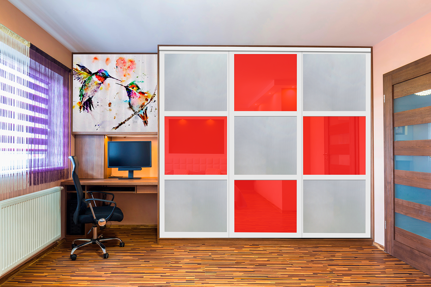 Puerta De Clóset De 3 Hojas - Full-Privado Y Cristal Pintado Rojo