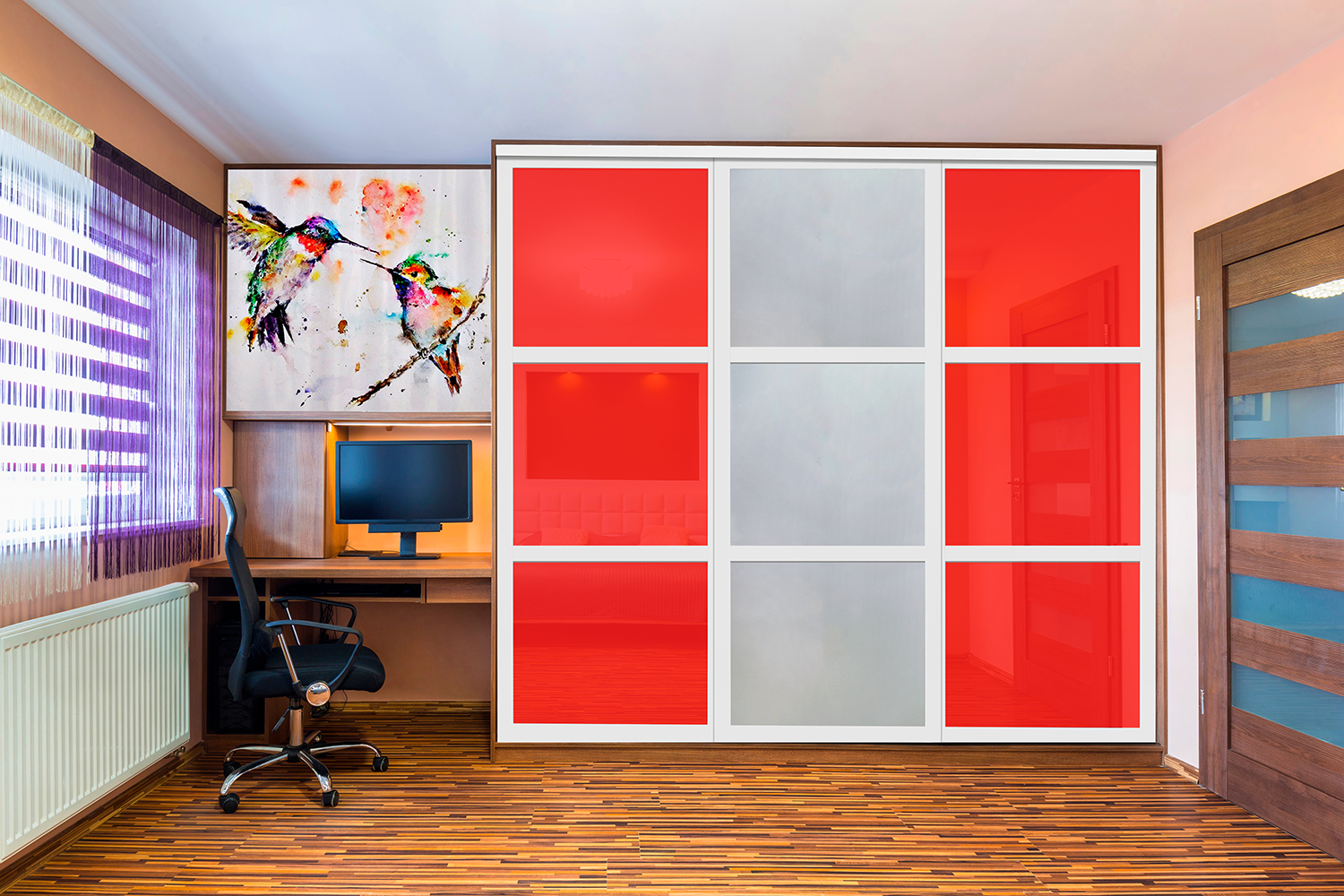 Puerta De Clóset De 3 Hojas - Full-Privado Y Cristal Pintado Rojo