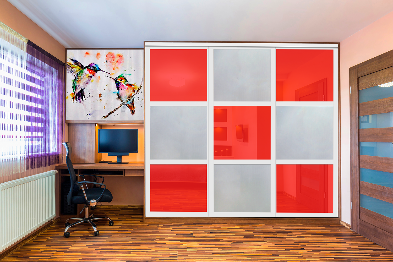 Puerta De Clóset De 3 Hojas - Full-Privado Y Cristal Pintado Rojo