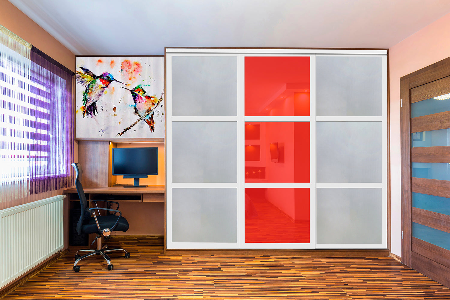 Puerta De Clóset De 3 Hojas - Full-Privado Y Cristal Pintado Rojo