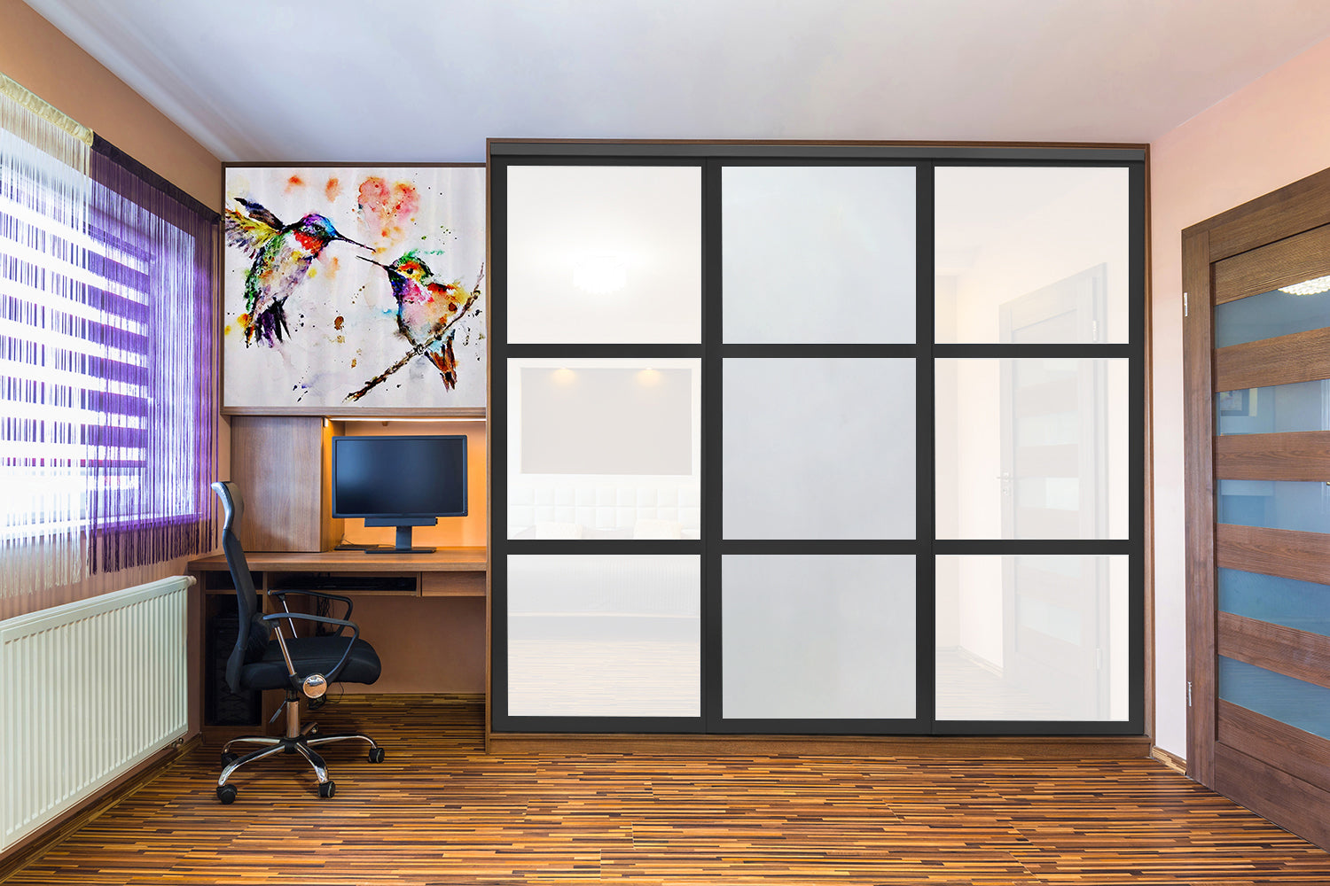 PUERTA DE CLOSET CON 3 PANELES - FULL-PRIVADO Y VIDRIO PINTADO BLANCO