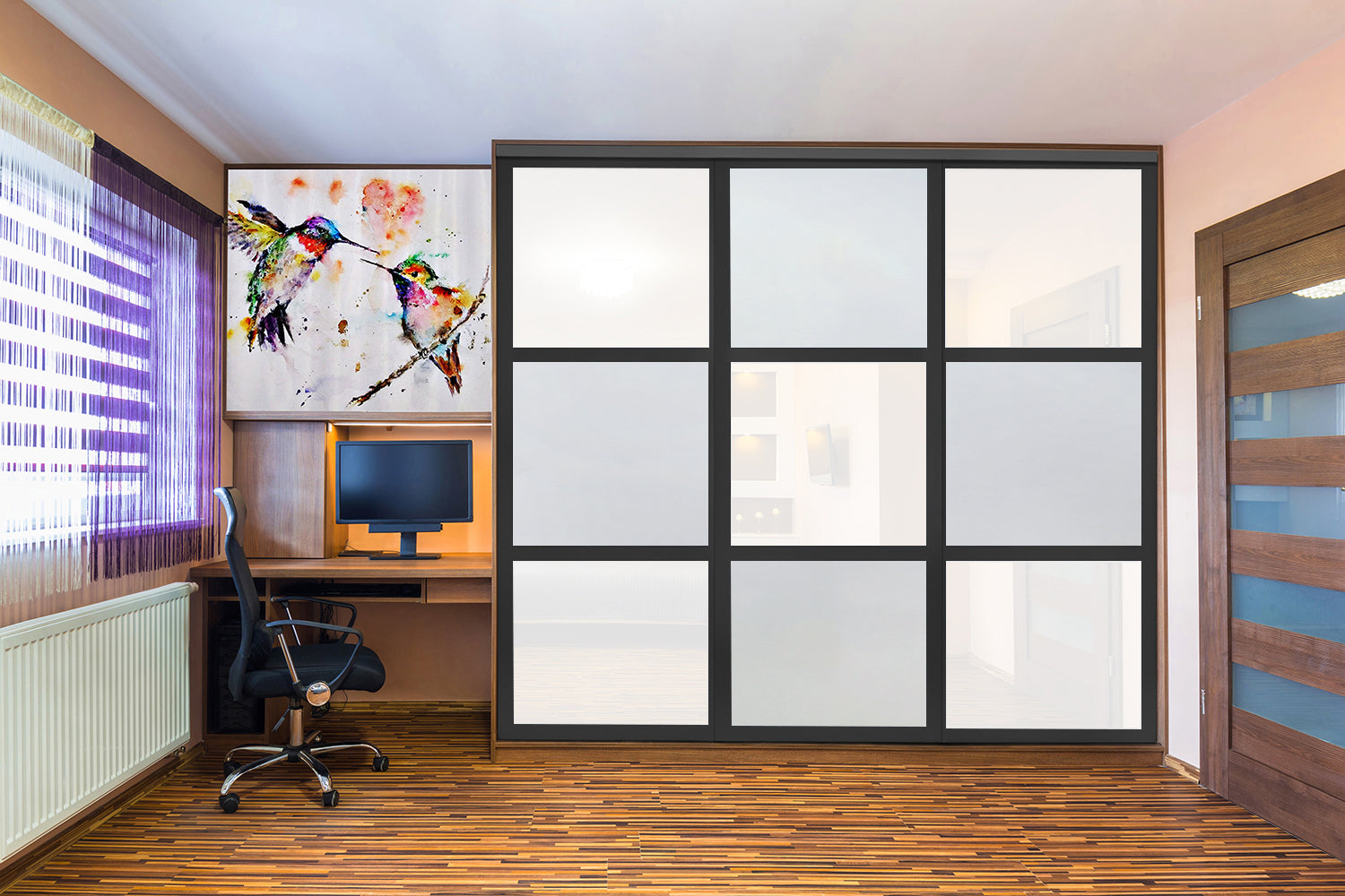 PUERTA DE CLOSET CON 3 PANELES - FULL-PRIVADO Y VIDRIO PINTADO BLANCO