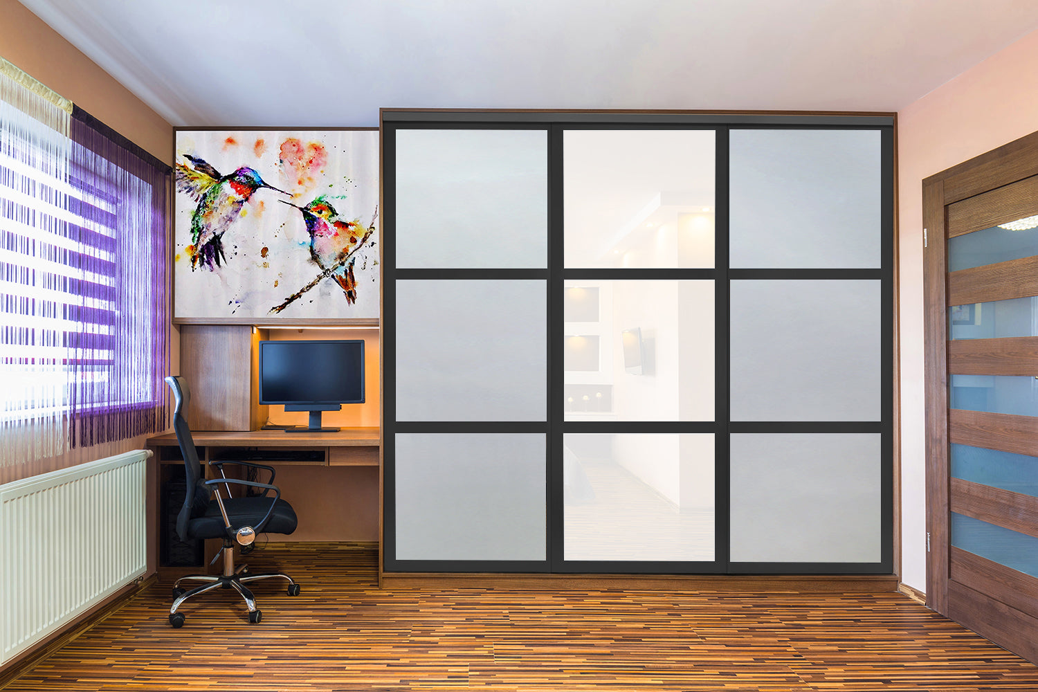 PUERTA DE CLOSET CON 3 PANELES - FULL-PRIVADO Y VIDRIO PINTADO BLANCO