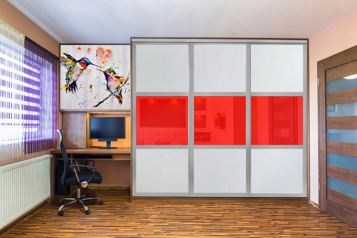 Puerta De Clóset De 3 Hojas - Full-Privado Y Cristal Pintado Rojo