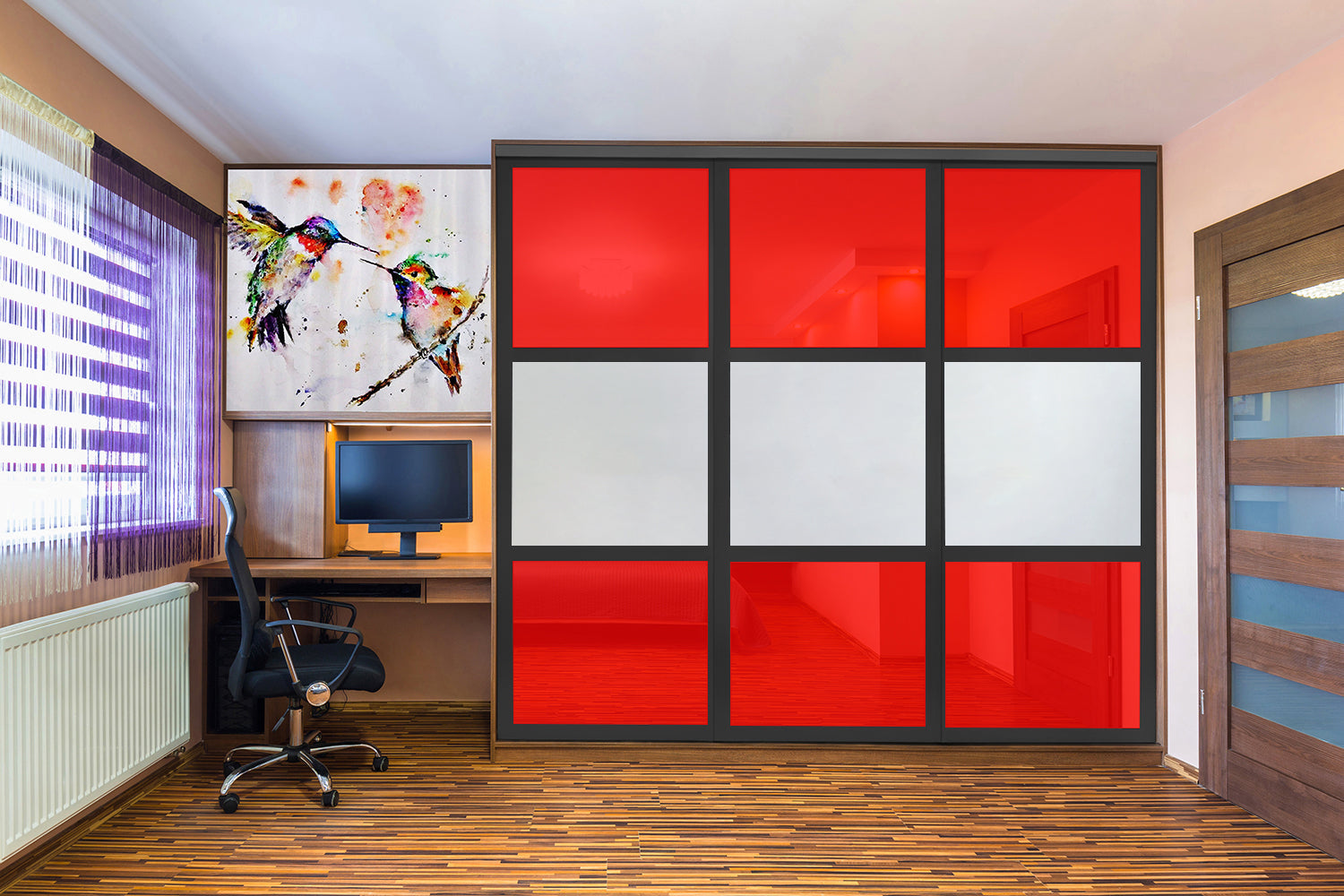 Puerta De Clóset De 3 Hojas - Full-Privado Y Cristal Pintado Rojo