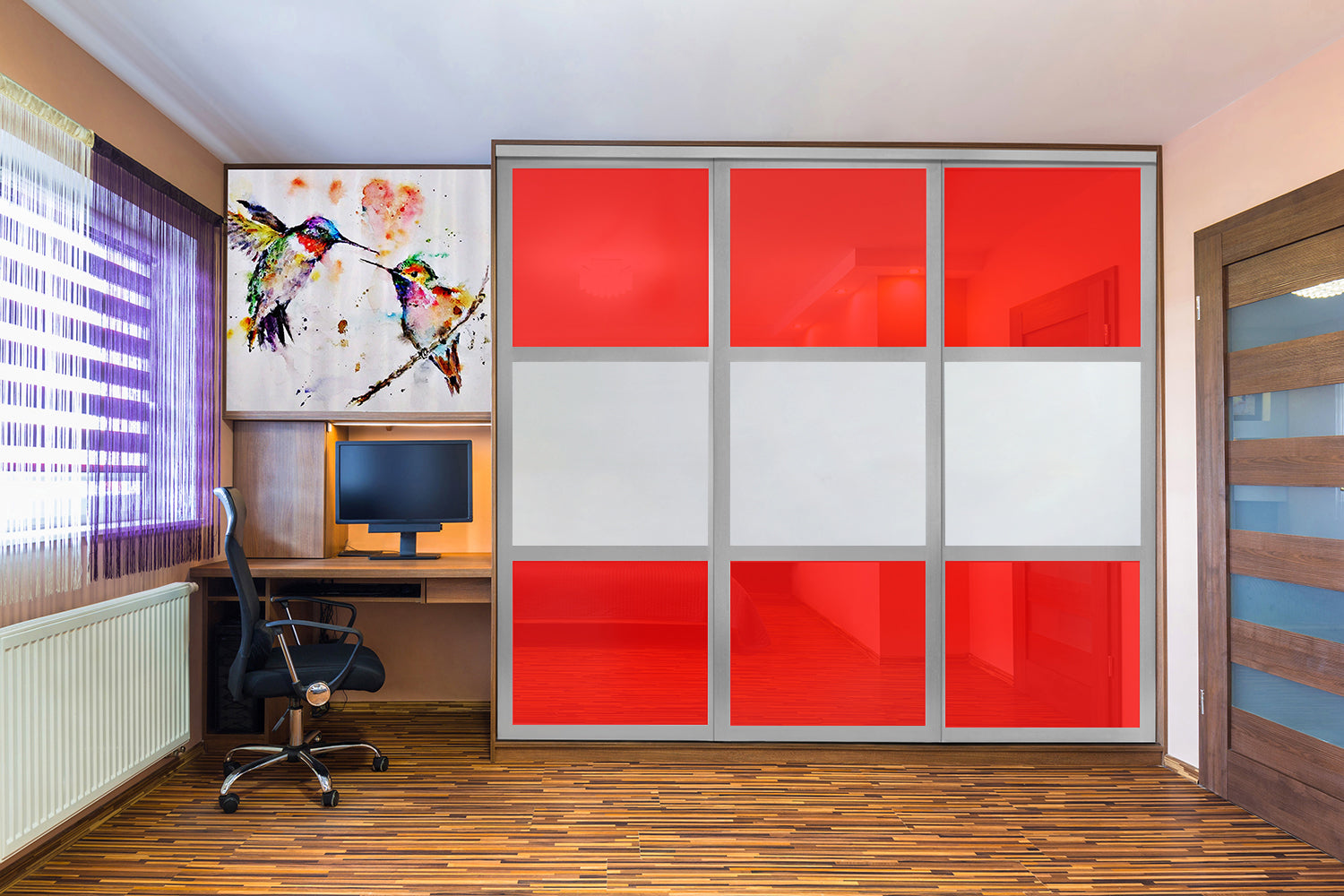 Puerta De Clóset De 3 Hojas - Full-Privado Y Cristal Pintado Rojo