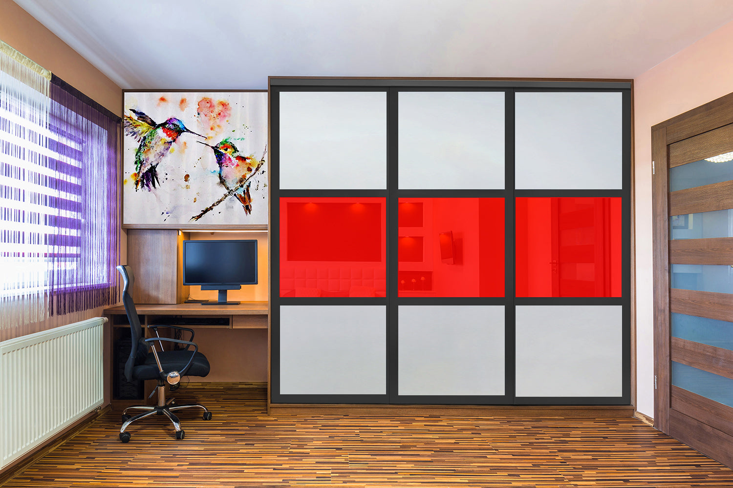 Puerta De Clóset De 3 Hojas - Full-Privado Y Cristal Pintado Rojo