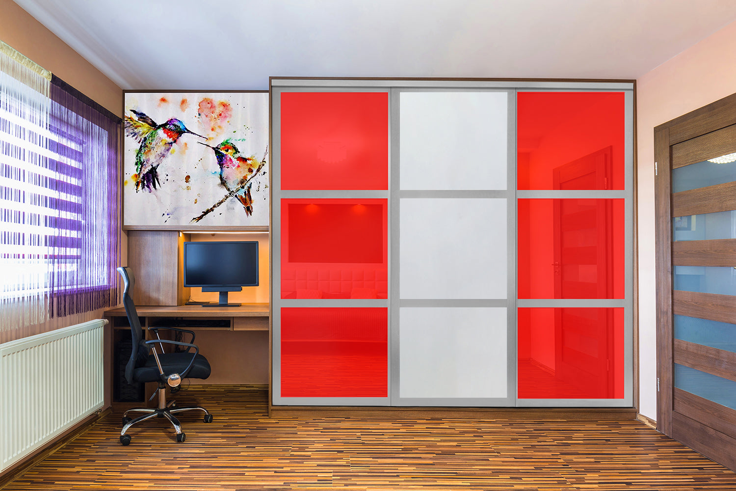 Puerta De Clóset De 3 Hojas - Full-Privado Y Cristal Pintado Rojo