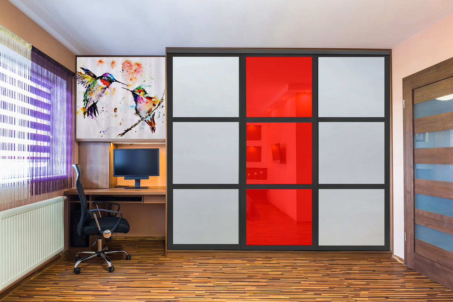 Puerta De Clóset De 3 Hojas - Full-Privado Y Cristal Pintado Rojo