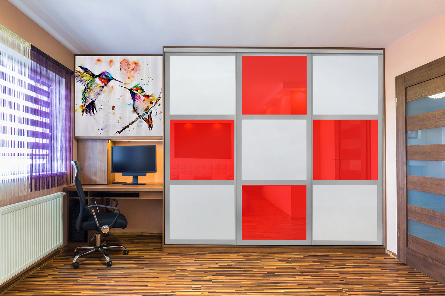 Puerta De Clóset De 3 Hojas - Full-Privado Y Cristal Pintado Rojo