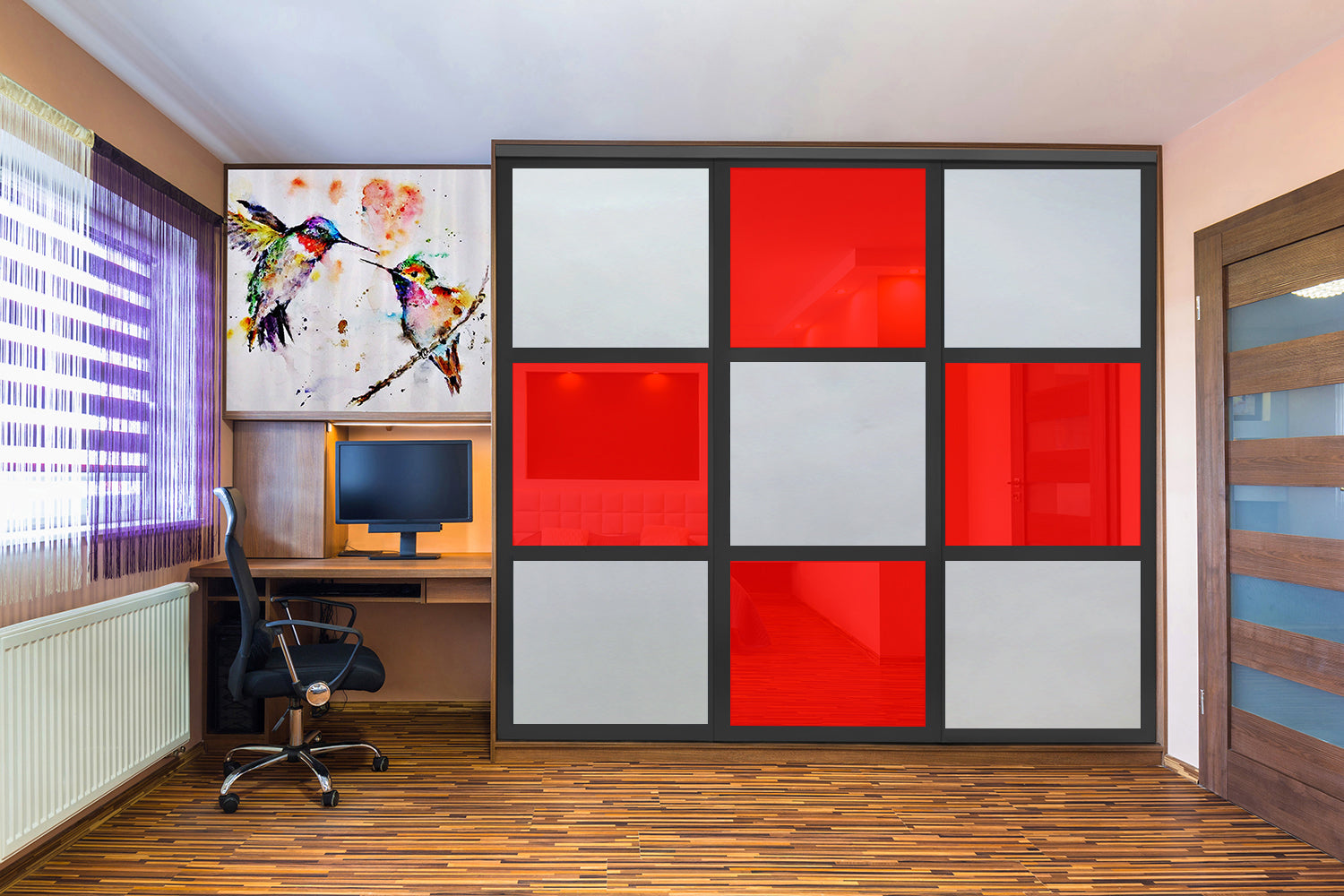 Puerta De Clóset De 3 Hojas - Full-Privado Y Cristal Pintado Rojo