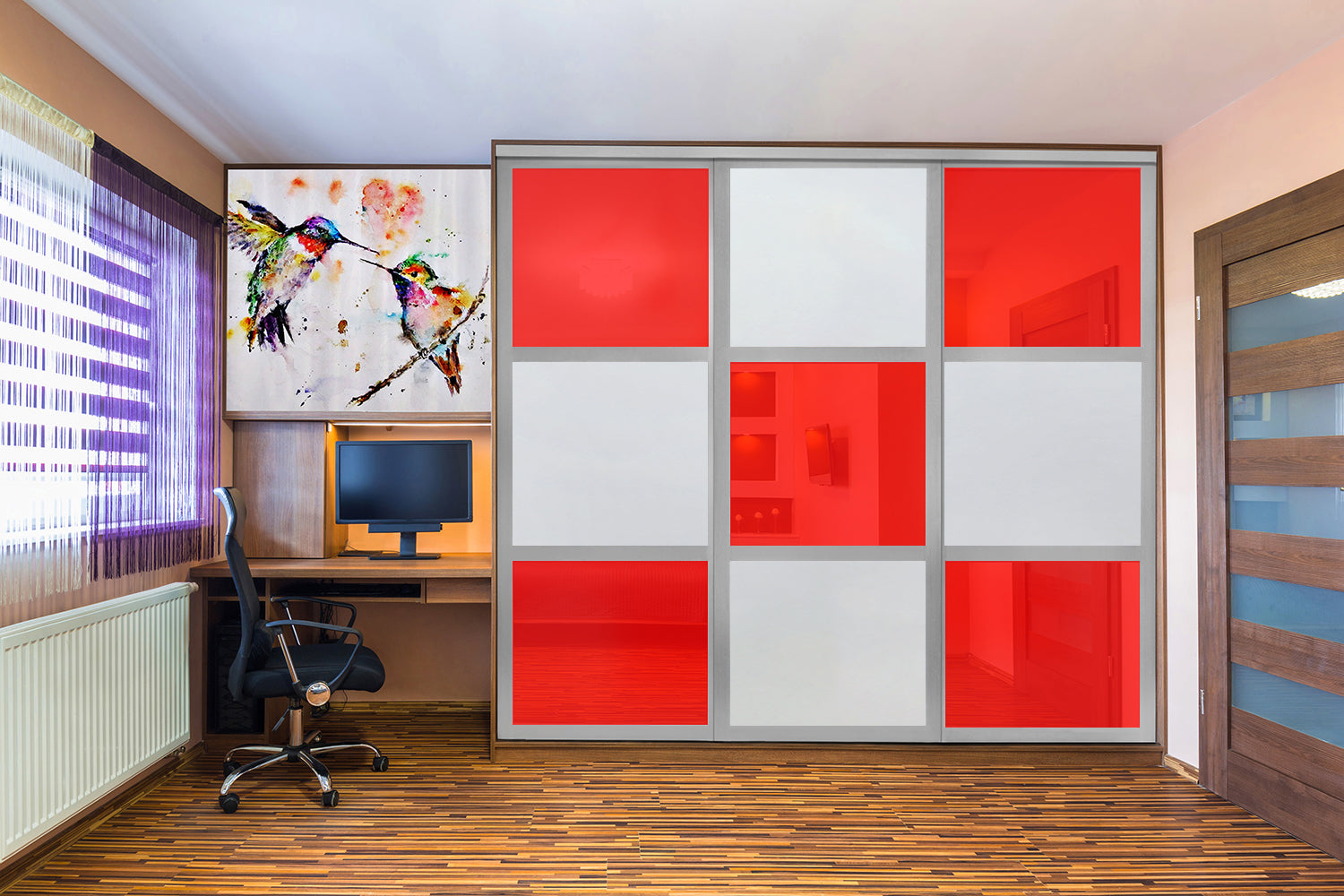 Puerta De Clóset De 3 Hojas - Full-Privado Y Cristal Pintado Rojo