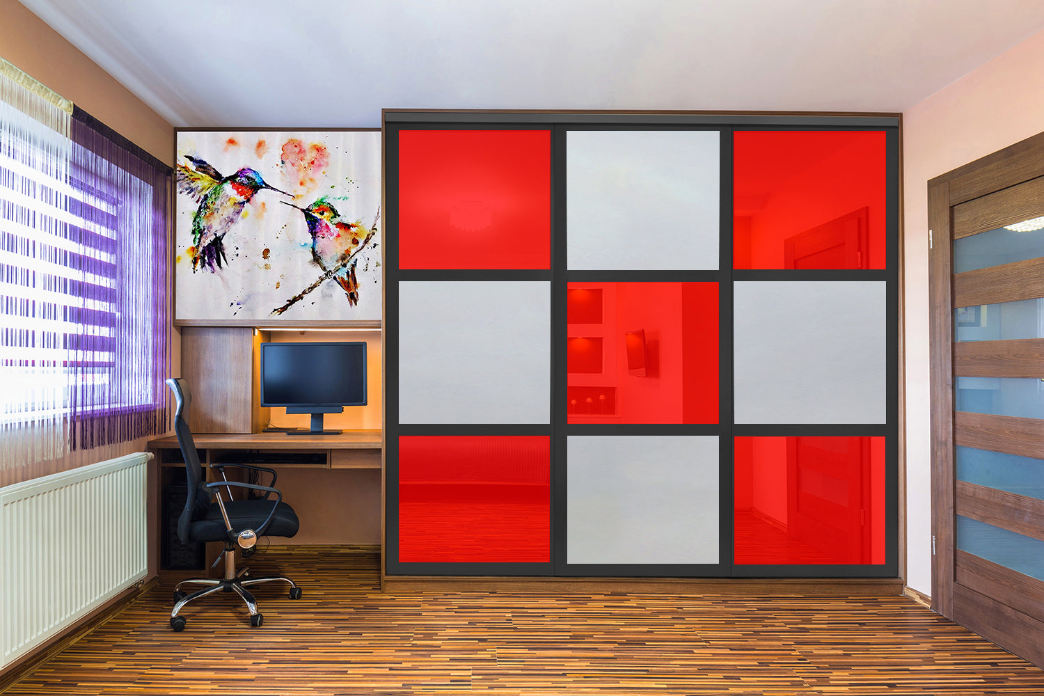 Puerta De Clóset De 3 Hojas - Full-Privado Y Cristal Pintado Rojo