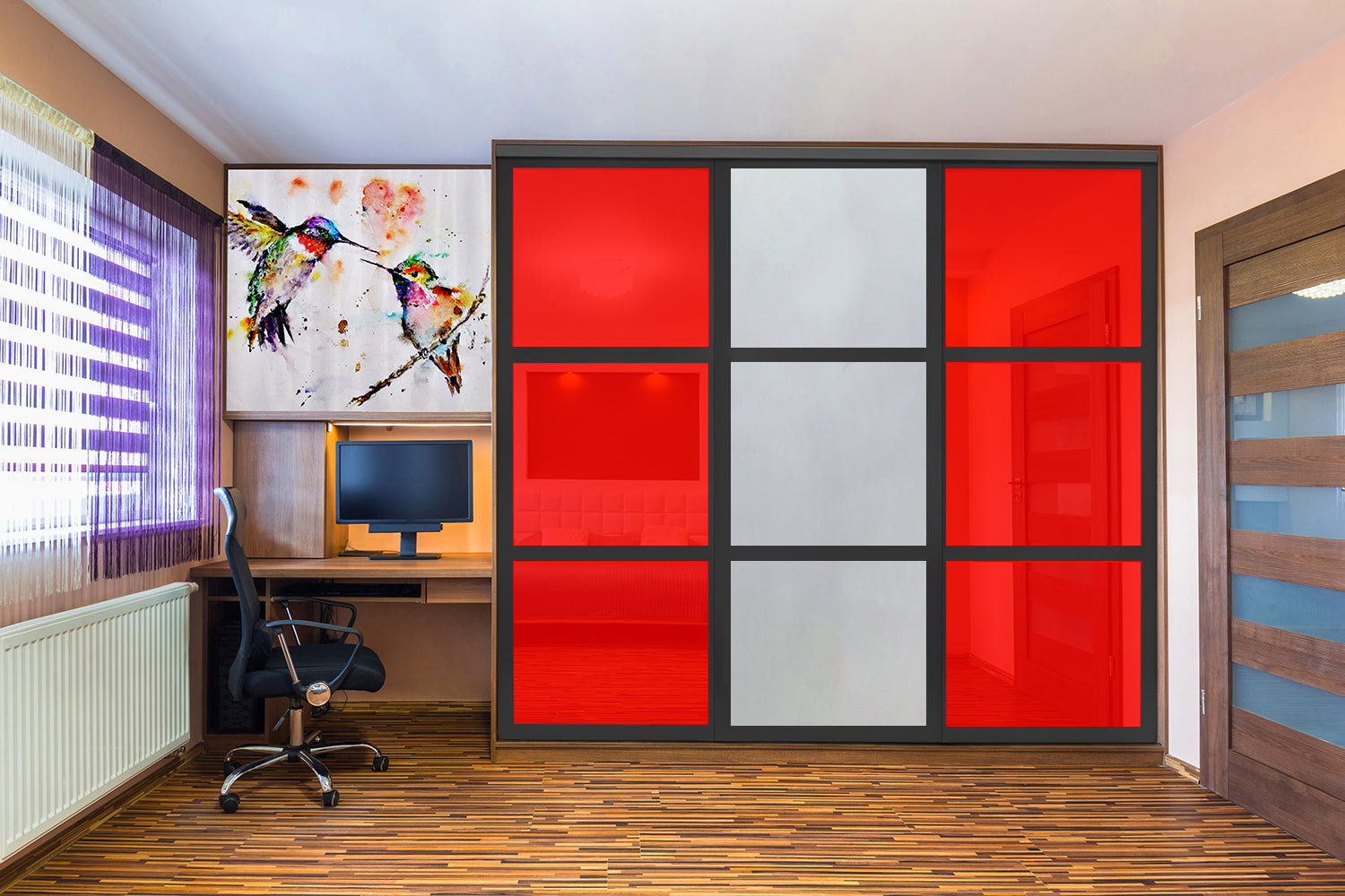 Puerta De Clóset De 3 Hojas - Full-Privado Y Cristal Pintado Rojo