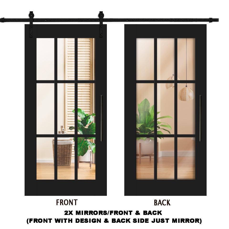 Puerta Corrediza De Madera Estilo Frances Con 4 Paneles de Espejo Insertado MEPC-1027