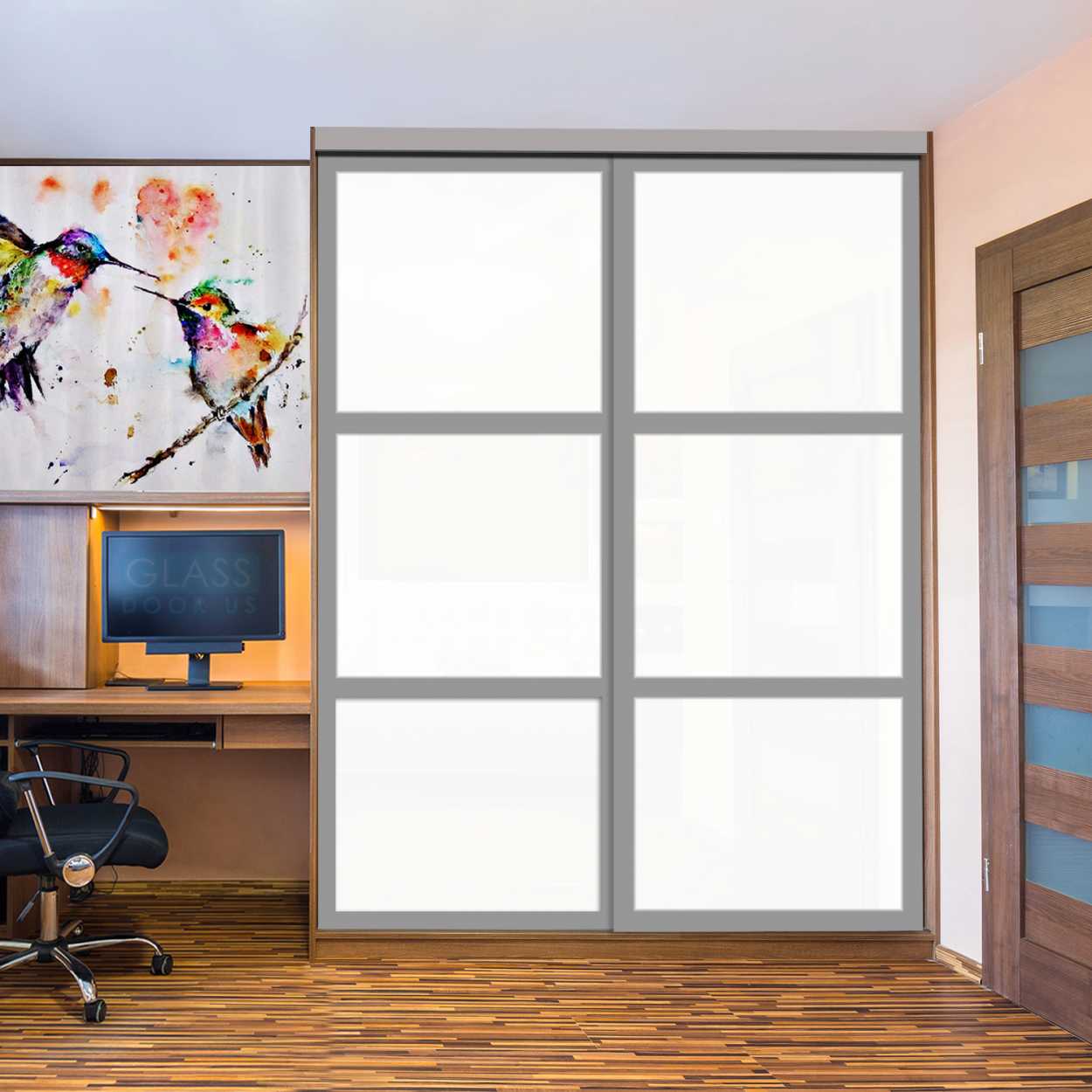 Puerta De Armario Con Vidrio Pintado Blanco Y Espejo Insertado 2 Paneles BMSC-1179