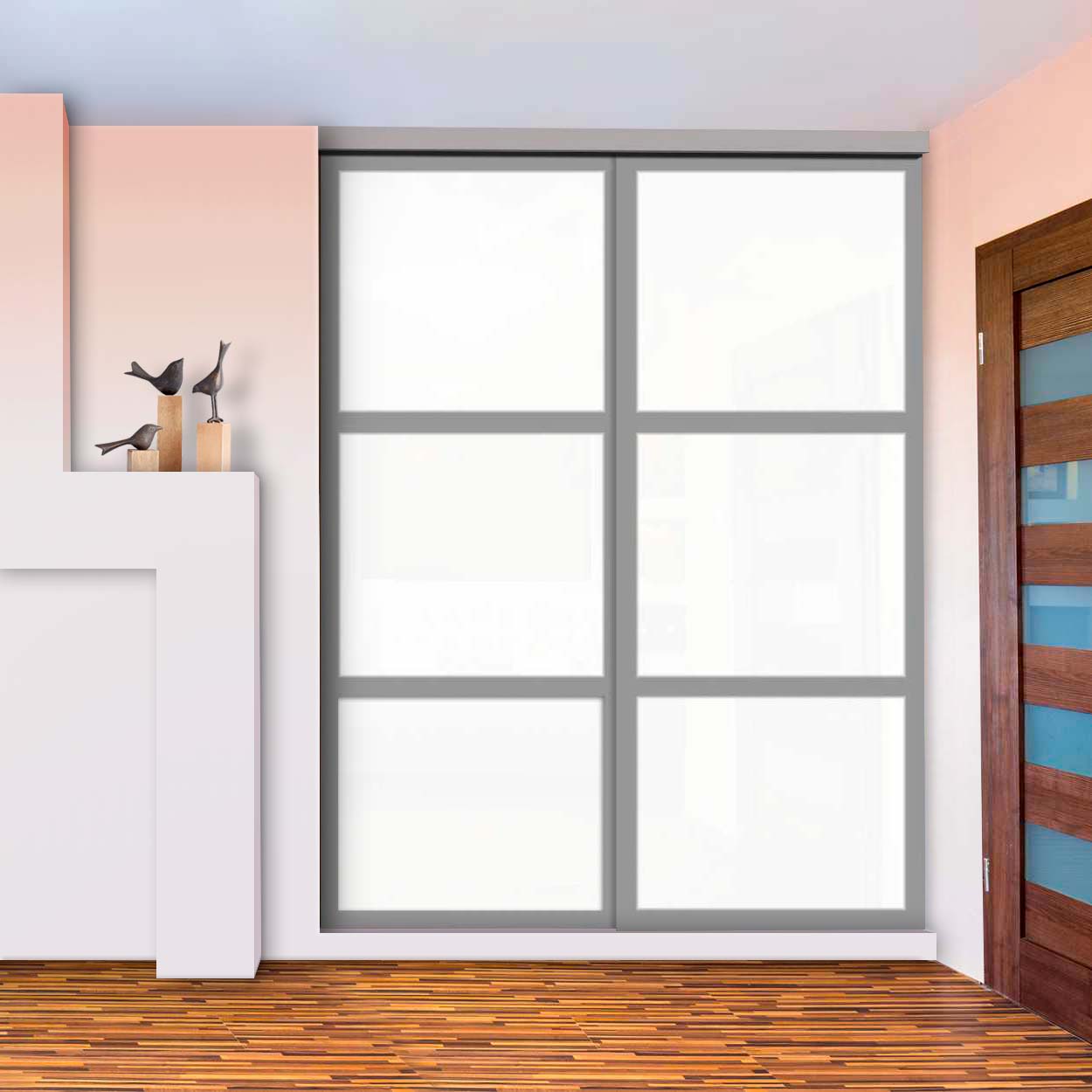 Puerta De Clóset Con 2 Paneles - Blanco y Vidrio Pintado Espejo BMSC-1181