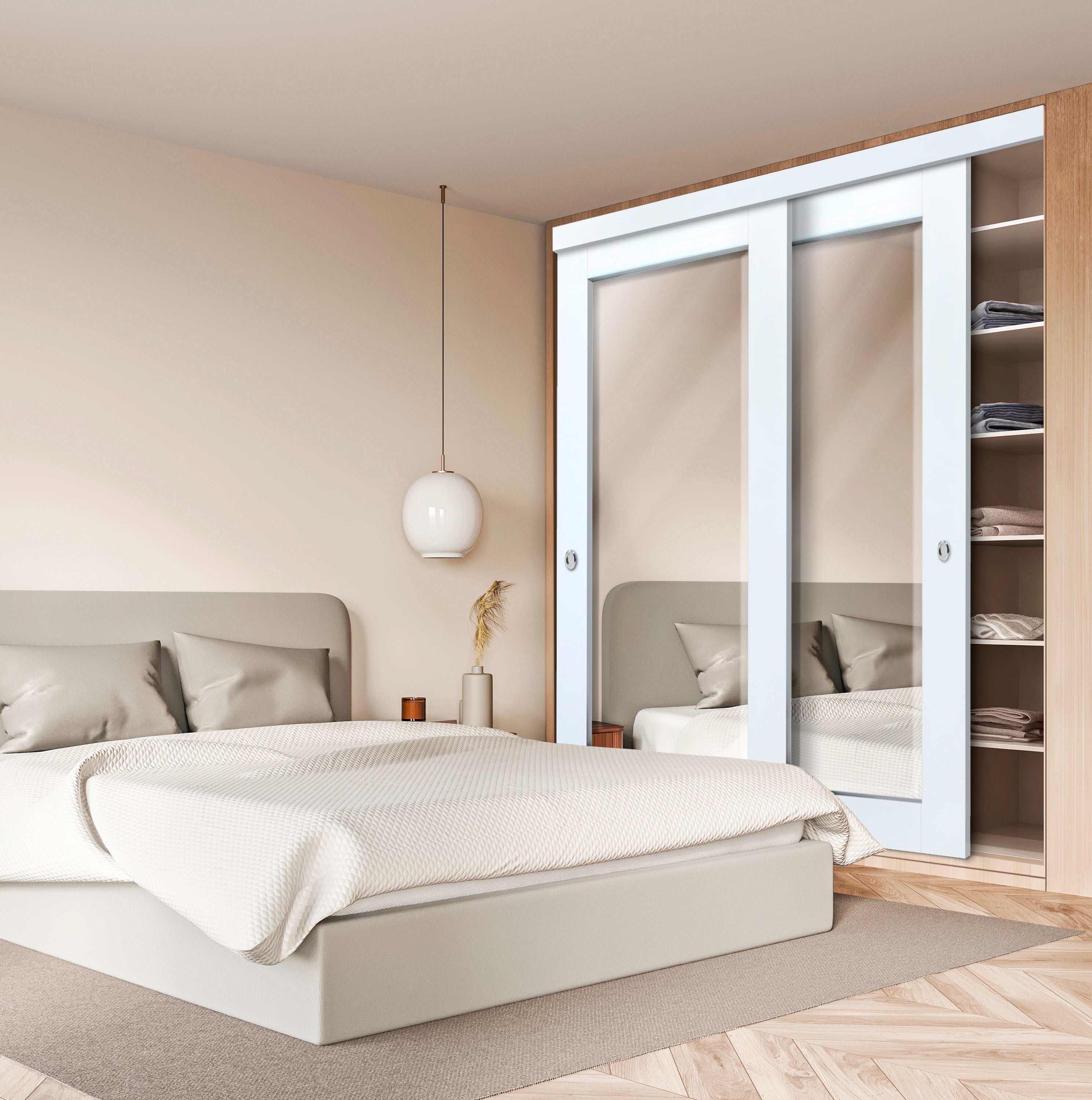 Puerta De Armario Biselada Blanca Con Paneles De Espejo IM1180