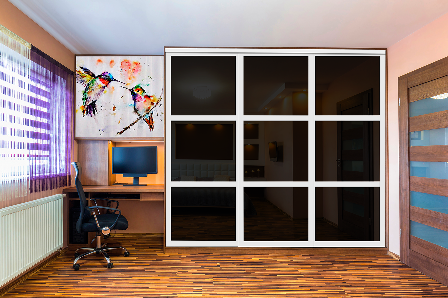 PUERTA DE CLÓSET DE 3 HOJAS - CRISTAL PINTADO ROJO Y NEGRO