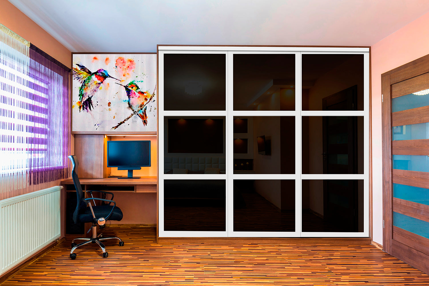 Puerta de clóset de 3 hojas - Cristal pintado en blanco y negro