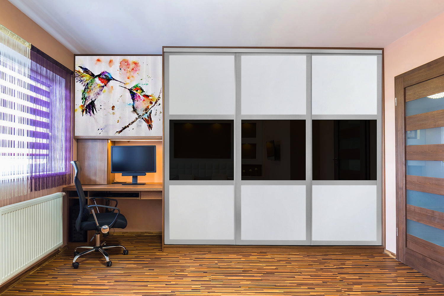 Puerta de Clóset con 3 Paneles - Completamente Privada y Cristal Pintado de Negro