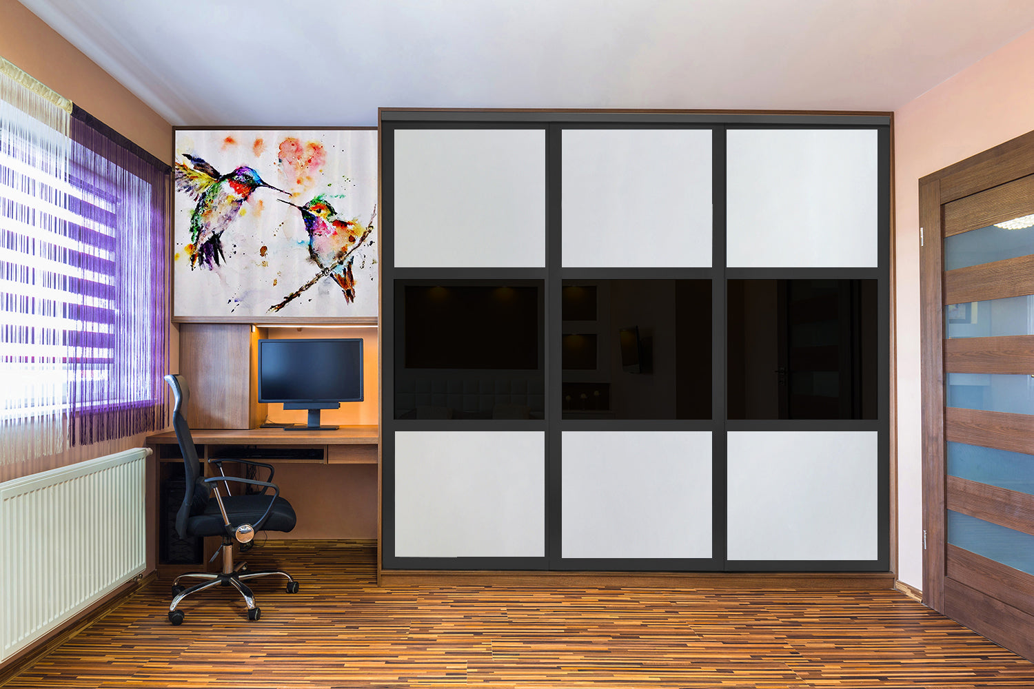 Puerta de Clóset con 3 Paneles - Completamente Privada y Cristal Pintado de Negro