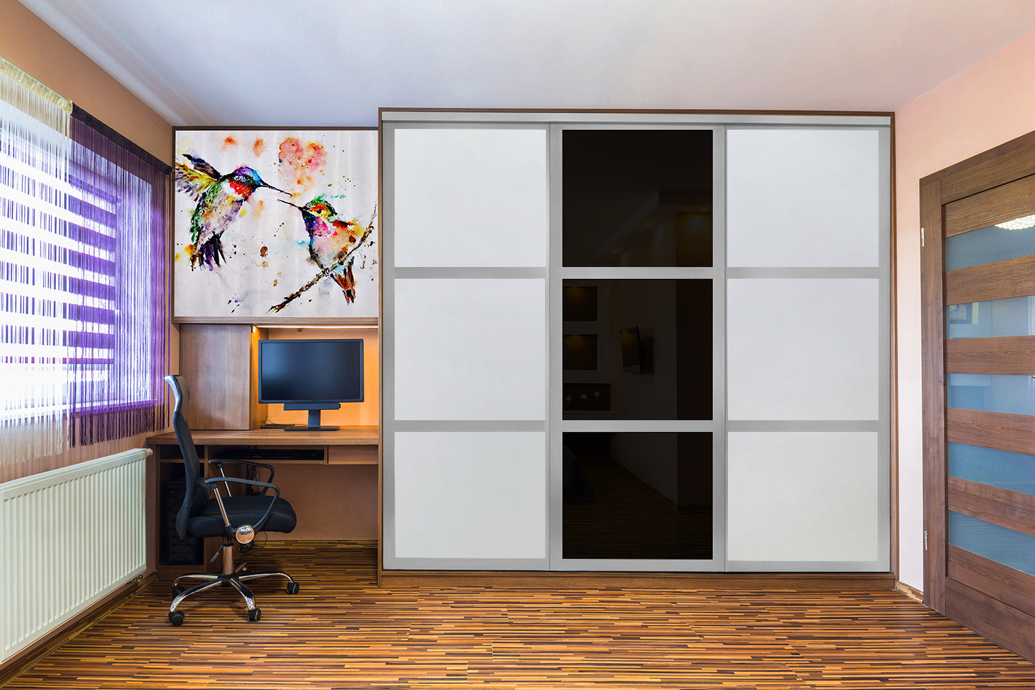 Puerta de Clóset con 3 Paneles - Completamente Privada y Cristal Pintado de Negro