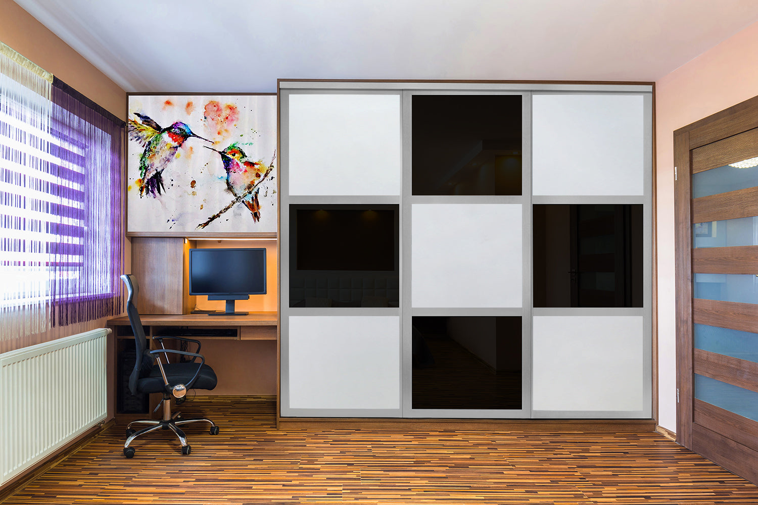 Puerta de Clóset con 3 Paneles - Completamente Privada y Cristal Pintado de Negro