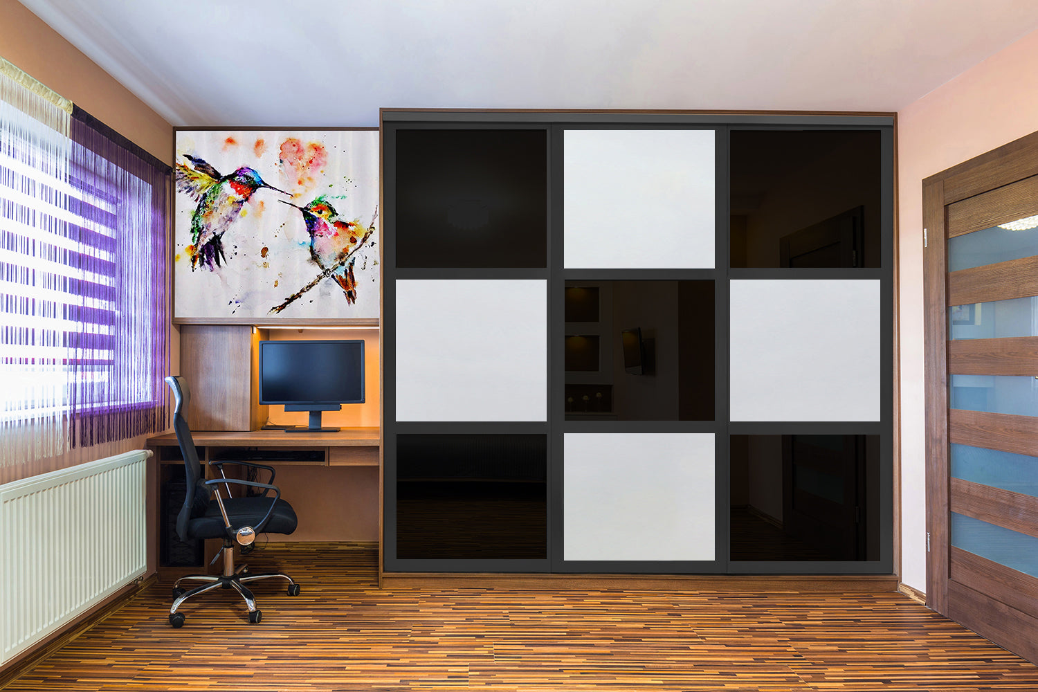 Puerta de Clóset con 3 Paneles - Completamente Privada y Cristal Pintado de Negro