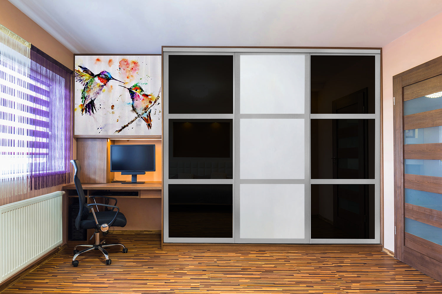 Puerta de Clóset con 3 Paneles - Completamente Privada y Cristal Pintado de Negro